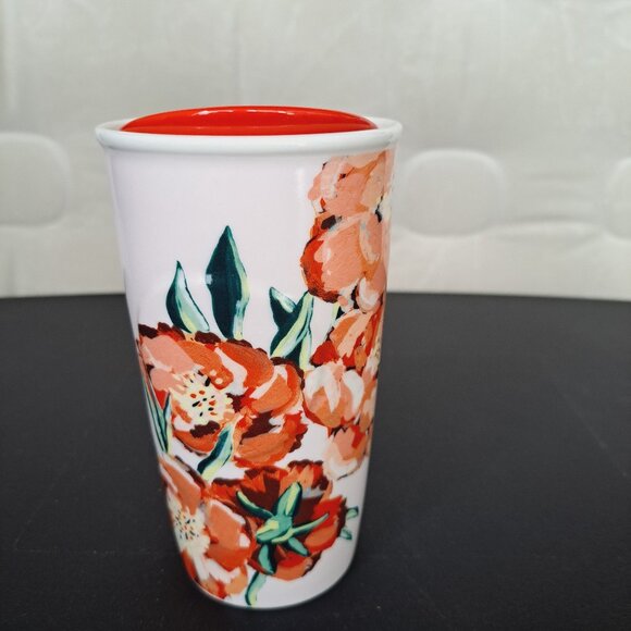 2015 Starbucks Floral Red Flowers Ceramic Travel Cup Tumbler 10oz Dot Collection - Picture 5 of 9